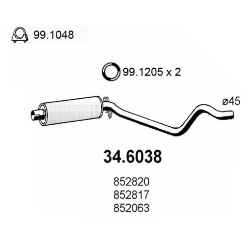 Слика на среден издувен лонец ASSO 34.6038 за Opel Kadett E Hatchback 1.8 S - 84 коњи бензин