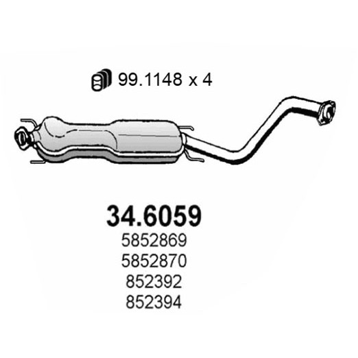 Слика на среден издувен лонец ASSO 34.6059 за Opel Vectra B Estate 2.6 i V6 - 170 коњи бензин