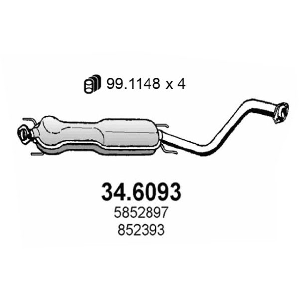 Слика на среден издувен лонец ASSO 34.6093 за Opel Vectra B 2.2 DTI 16V - 120 коњи дизел