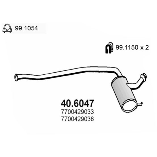 Слика на среден издувен лонец ASSO 40.6047 за Renault Laguna (B56,556) 1.8 16V (B563, B564) - 120 коњи бензин