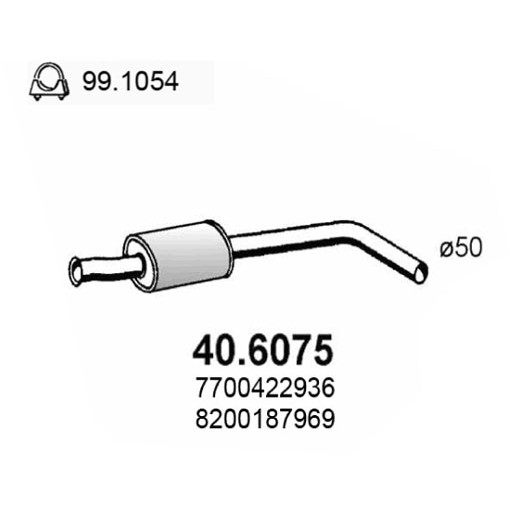 Слика на среден издувен лонец ASSO 40.6075 за Renault Megane 1 (BA0-1) 1.9 dTi (BA08, BA0N) - 98 коњи дизел