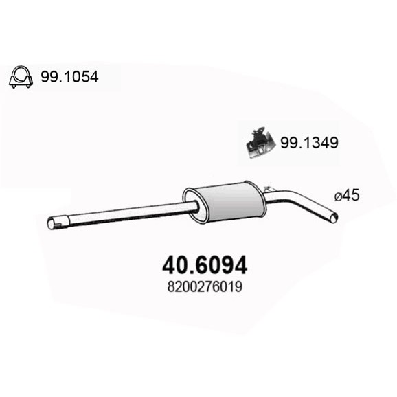 Слика на среден издувен лонец ASSO 40.6094 за Renault Megane 2 Hatchback 1.4 16V (BM0B, CM0B) - 98 коњи бензин