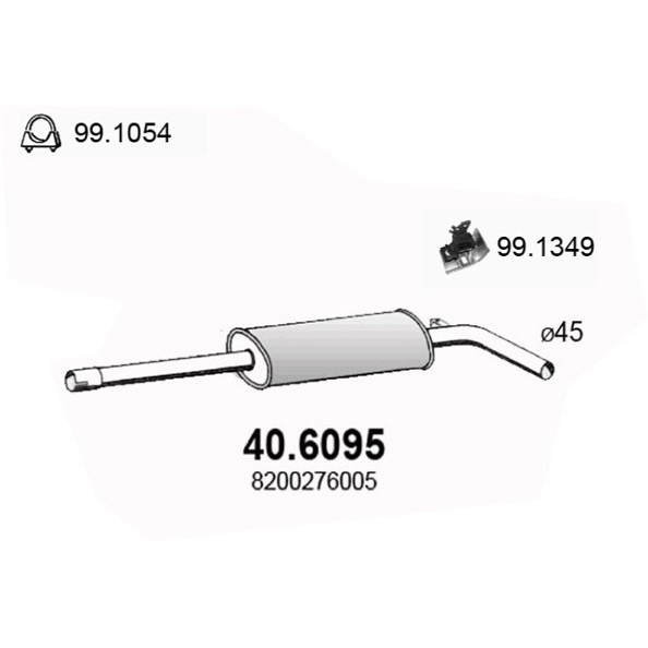 Слика на среден издувен лонец ASSO 40.6095 за Renault Megane 2 Hatchback 1.6 16V (BM0C, CM0C) - 113 коњи бензин