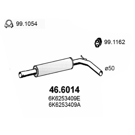 Слика на среден издувен лонец ASSO 46.6014 за VW Polo 3 Classic (6kv2) 75 1.6 - 75 коњи бензин