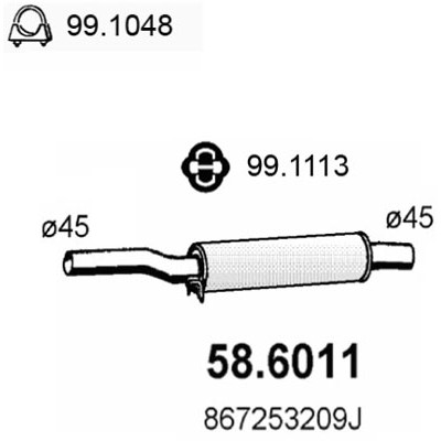 Слика на среден издувен лонец ASSO 58.6011 за VW Polo 2 Coupe (86c,80) 1.3 - 75 коњи бензин