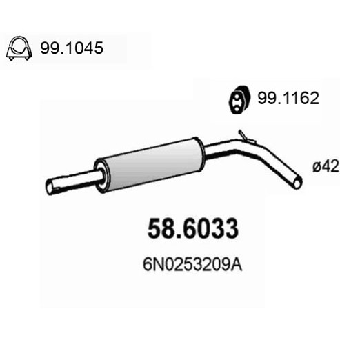 Слика на среден издувен лонец ASSO 58.6033 за VW Polo 3 (6n1) 75 - 75 коњи бензин