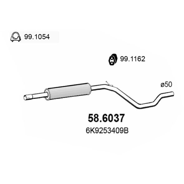 Слика на среден издувен лонец ASSO 58.6037 за VW Caddy 2 Box (9K9A) 1.7 SDI - 57 коњи дизел