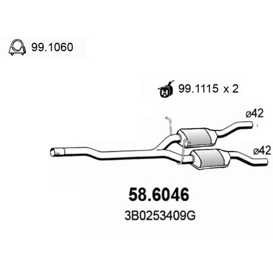 Слика на среден издувен лонец ASSO 58.6046 за VW Passat 4 Variant (B5,3b5) 2.0 4motion - 120 коњи бензин