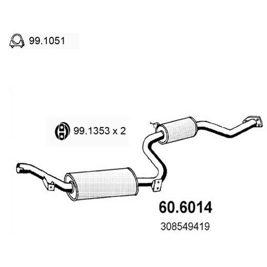 Слика на среден издувен лонец ASSO 60.6014 за Volvo S40 Sedan (VS) 1.8 i - 122 коњи бензин