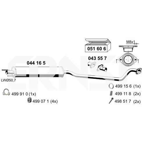 Слика на среден издувен лонец ERNST 044165 за Opel Astra G Convertible 1.8 16V - 125 коњи бензин