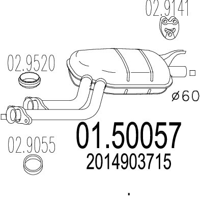 Слика на среден издувен лонец MTS 01.50057 за Mercedes 190 (w201) E 2.5-16 - 204 коњи бензин