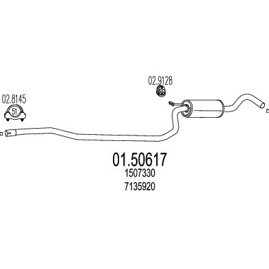 Слика на среден издувен лонец MTS 01.50617 за Ford Fiesta MK 3 (gfj) 1.4 - 75 коњи бензин