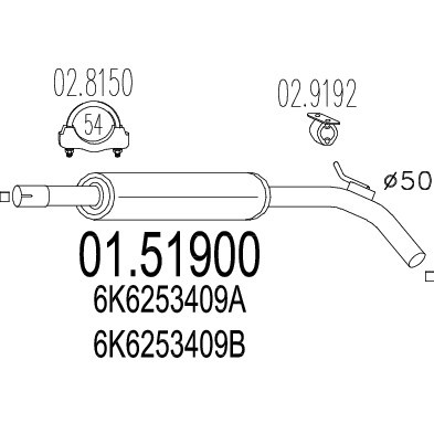 Слика на среден издувен лонец MTS 01.51900 за Seat Ibiza 2 (6K2) 1.9 SDI - 68 коњи дизел