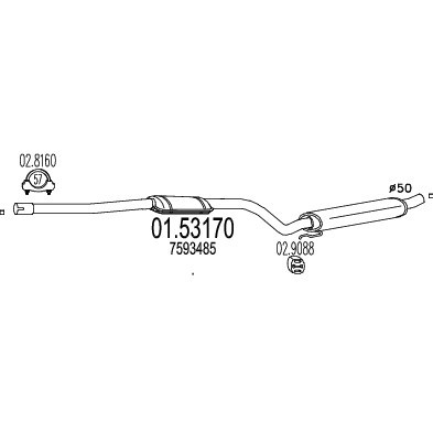 Слика на среден издувен лонец MTS 01.53170 за Fiat Regata Weekend 80 Turbo Diesel 1.9 - 80 коњи дизел