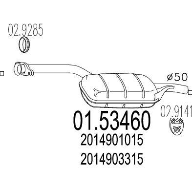 Слика на среден издувен лонец MTS 01.53460 за Mercedes 190 (w201) D 2.5 (201.126) - 90 коњи дизел