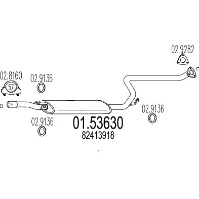 Слика на среден издувен лонец MTS 01.53630 за Lancia Delta (831,AB0) 1.6 HF Turbo (831AB.020) - 140 коњи бензин