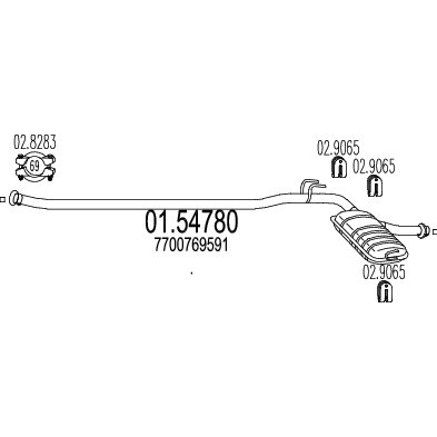 Слика на среден издувен лонец MTS 01.54780 за Renault 21 Savanna 2.0 (K48C) - 120 коњи бензин