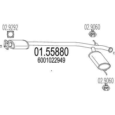 Слика на среден издувен лонец MTS 01.55880 за Renault 19 Chamade 1.8 16V (L53D) - 135 коњи бензин