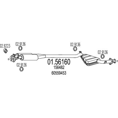 Слика на среден издувен лонец MTS 01.56160 за Alfa Romeo 164 Sedan 3.0 V6 (164.A) - 192 коњи бензин