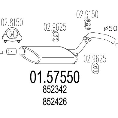 Слика на среден издувен лонец MTS 01.57550 за Opel Calibra A 2.0 i 4x4 - 115 коњи бензин