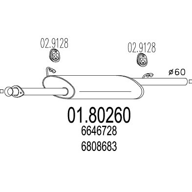 Слика на среден издувен лонец MTS 01.80260 за Ford Transit BUS (E) 1991 2.5 TD (EBS, EBL, ECL, EDS, EDL, ESS, EUS) - 85 коњи дизел