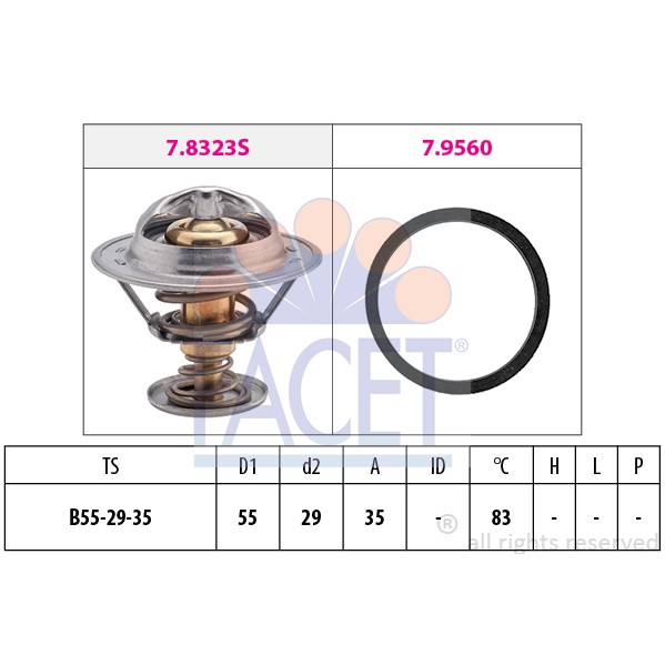 Слика на Термостат FACET Made in Italy - OE Equivalent 7.8323 за Renault Laguna Nevada (K56) 2.2 D (K56F/2, S56F) - 83 коњи дизел