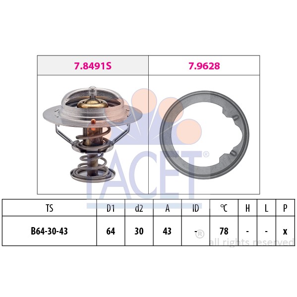 Слика на Термостат FACET Made in Italy - OE Equivalent 7.8496 за Honda Prelude 4 (BB) 2.2 i 16V Vtec (BB1) - 185 коњи бензин