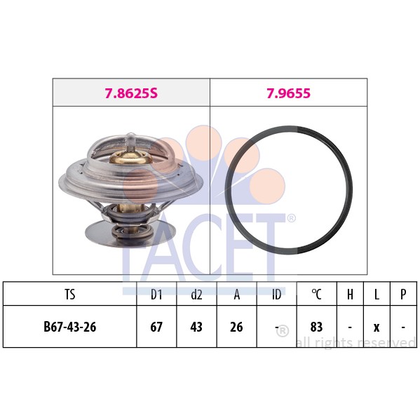 Слика на Термостат FACET Made in Italy - OE Equivalent 7.8625 за Mercedes T2 (609) 709 D (669.061, 669.062, 669.063) - 90 коњи дизел