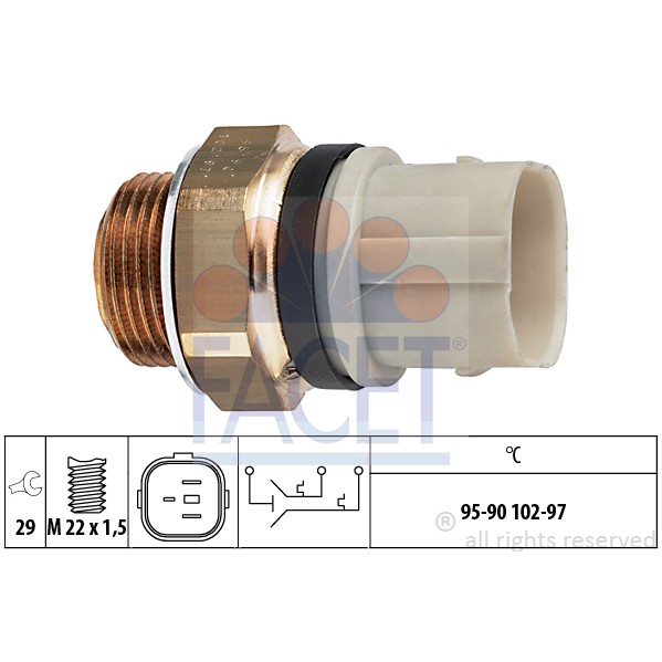 Слика на Термо прекинувач за вентилатор FACET Made in Italy - OE Equivalent 7.5652 за VW Jetta 4 (1J2) 1.9 SDI - 68 коњи дизел