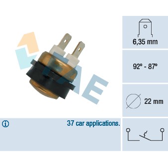 Слика на Термо прекинувач за вентилатор FAE 36070 за Volvo 940 Saloon (944) 2.4 TD Intercooler - 122 коњи дизел