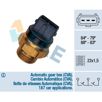 Слика на Термо прекинувач за вентилатор FAE 37940 за Peugeot 205 Convertible (741B,20D) 1.4 CJ - 67 коњи бензин