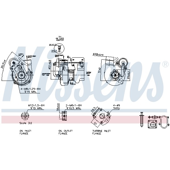 Слика на турбина, полнење со воздух NISSENS 93041 за Fiat Ducato BUS 230 2.8 JTD 4x4 - 128 коњи дизел