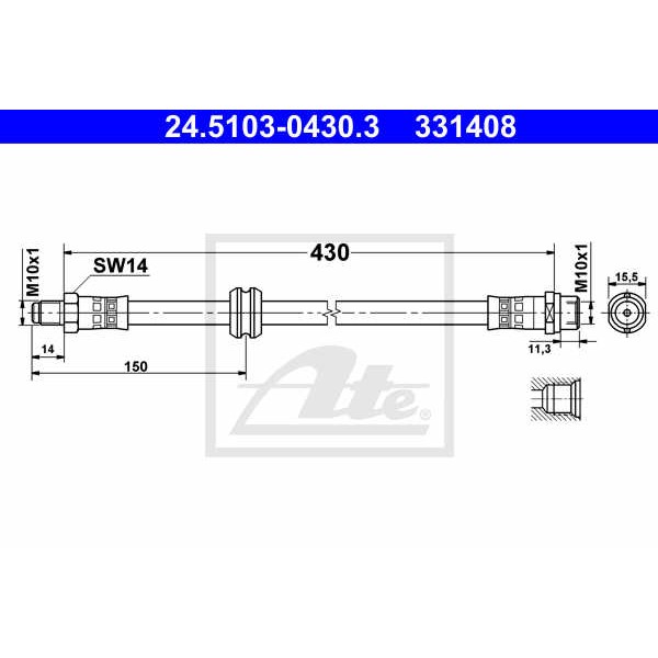 Слика на црево за кочница ATE 24.5103-0430.3 за BMW 3 Sedan E36 318 is - 140 коњи бензин