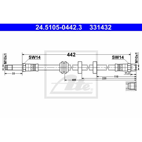 Слика на црево за кочница ATE 24.5105-0442.3 за VW Caddy 2 Box (9K9A) 1.9 SDI - 64 коњи дизел