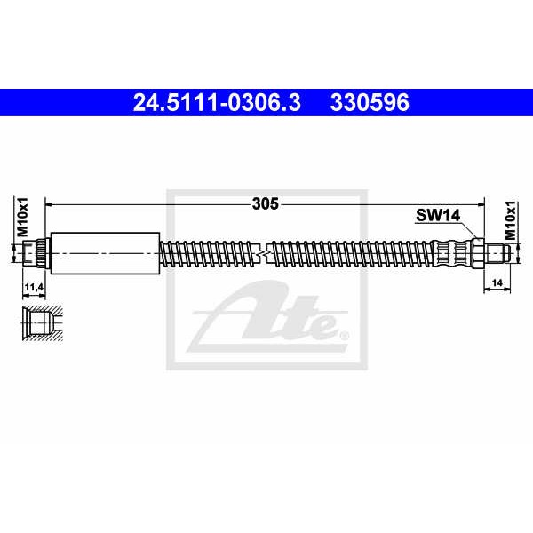 Слика на црево за кочница ATE 24.5111-0306.3 за Peugeot 206+ (T3E) 1.4 i - 73 коњи бензин