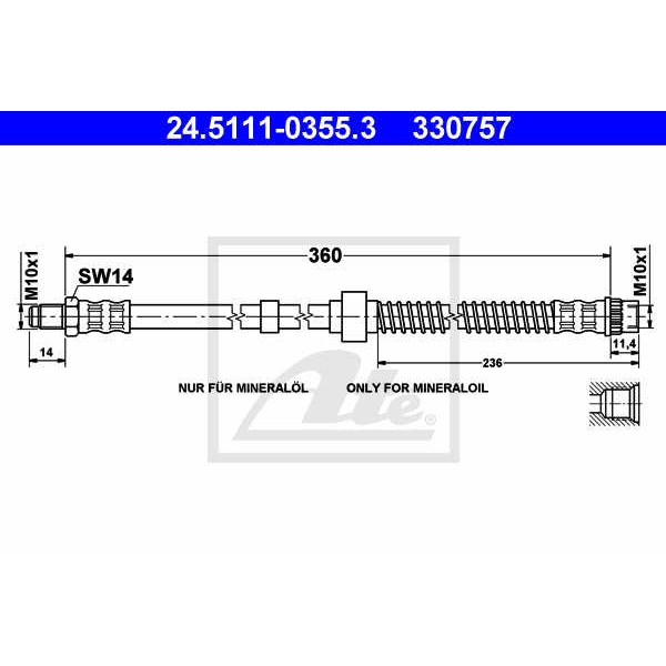 Слика на црево за кочница ATE 24.5111-0355.3 за Citroen Xantia Break X1 2.0 i - 121 коњи бензин