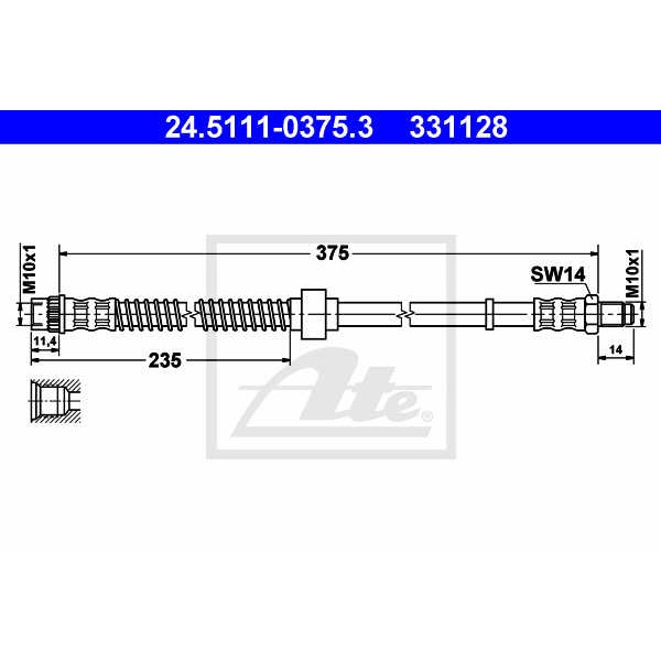 Слика на црево за кочница ATE 24.5111-0375.3 за Citroen Xantia X1 1.6 i - 88 коњи бензин