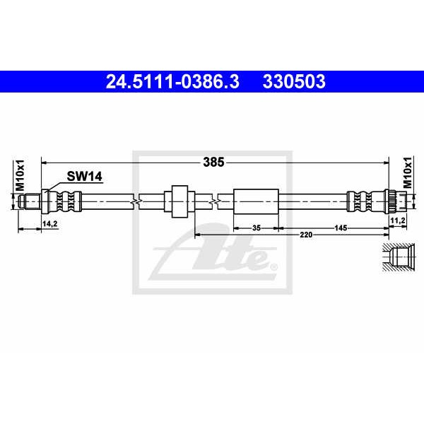 Слика на црево за кочница ATE 24.5111-0386.3 за Renault Safrane (B54) 2.5 dT (B548) - 113 коњи дизел