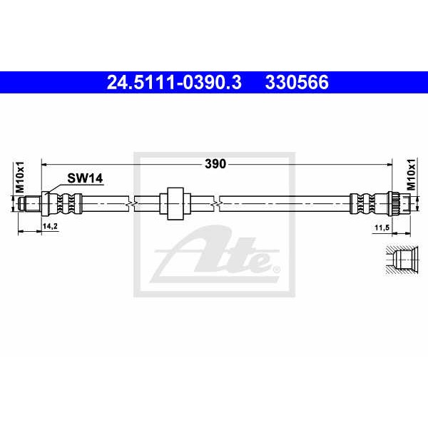 Слика на црево за кочница ATE 24.5111-0390.3 за Renault Megane 1 (BA0-1) 1.4 16V (BA0D, BA1H, BA0W, BA10) - 95 коњи бензин