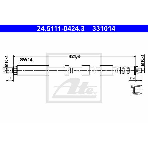 Слика на црево за кочница ATE 24.5111-0424.3 за  Citroen Berlingo BOX 1.6 HDi 90 - 90 коњи дизел