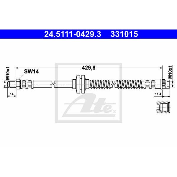 Слика на црево за кочница ATE 24.5111-0429.3 за Renault Megane 2 Hatchback 1.4 16V (BM0B, CM0B) - 98 коњи бензин