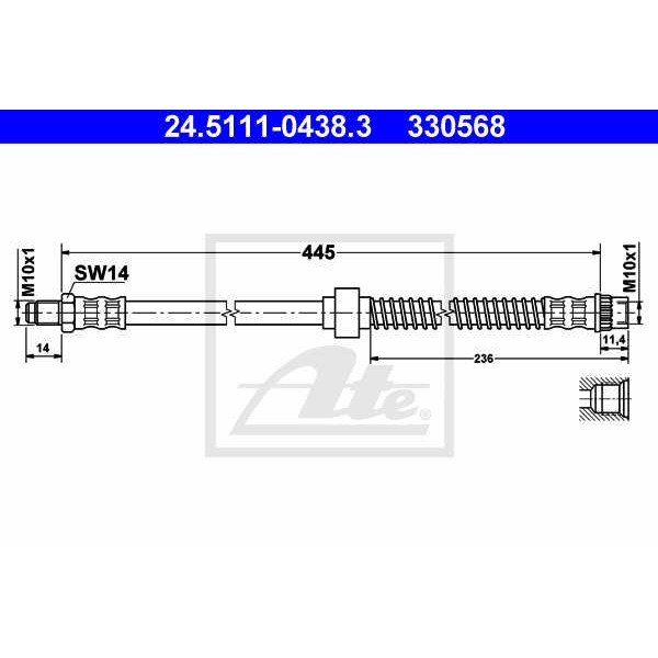 Слика на црево за кочница ATE 24.5111-0438.3 за Citroen ZX Break N2 1.8 i 16V - 110 коњи бензин