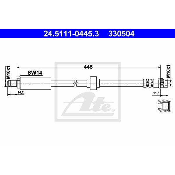 Слика на црево за кочница ATE 24.5111-0445.3 за Renault Laguna (B56,556) 2.0 16V (556A/B) - 140 коњи бензин