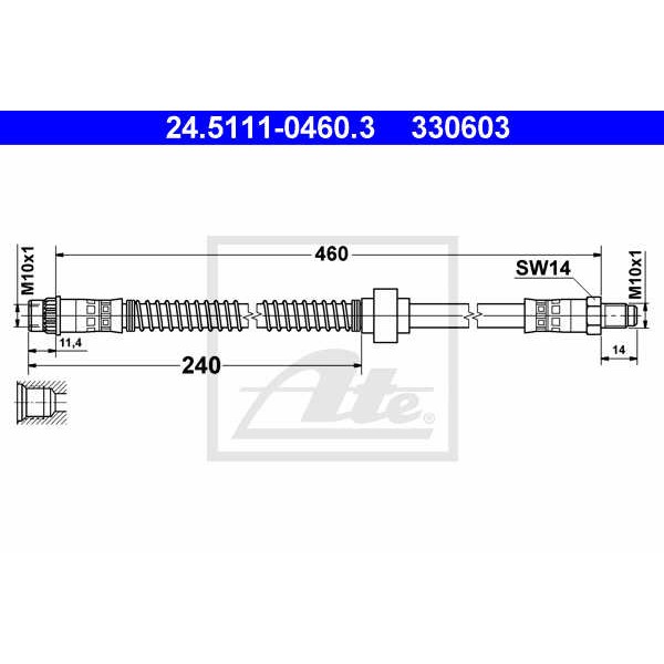 Слика на црево за кочница ATE 24.5111-0460.3 за Citroen Xsara N1 1.4 HDi - 68 коњи дизел