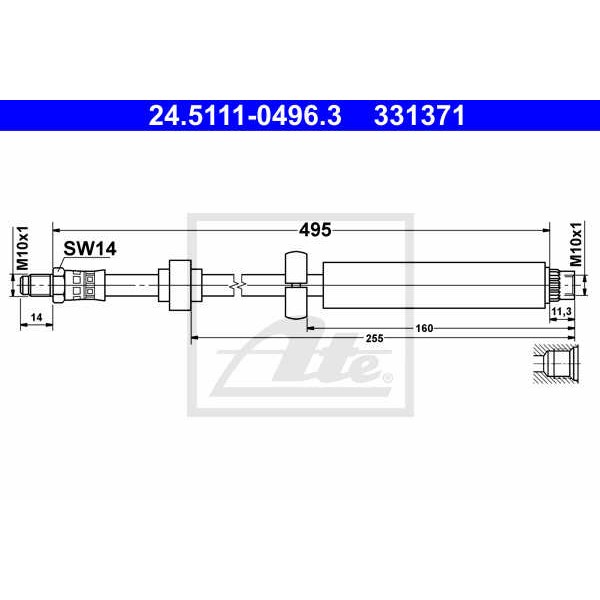 Слика на црево за кочница ATE 24.5111-0496.3 за Citroen C3 II Hatchback 1.2 VTi 82 - 82 коњи бензин