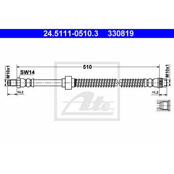 Слика на црево за кочница ATE 24.5111-0510.3 за Nissan Interstar Bus (X70) dCi 150 - 145 коњи дизел