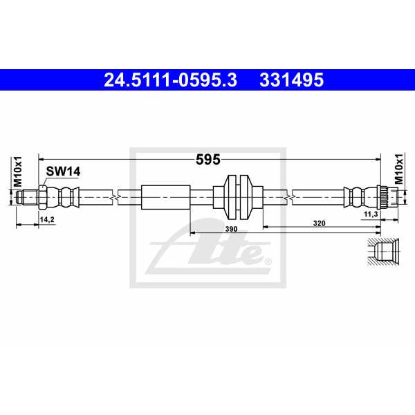 Слика на црево за кочница ATE 24.5111-0595.3 за Opel Movano B Bus 2.3 CDTI - 163 коњи дизел