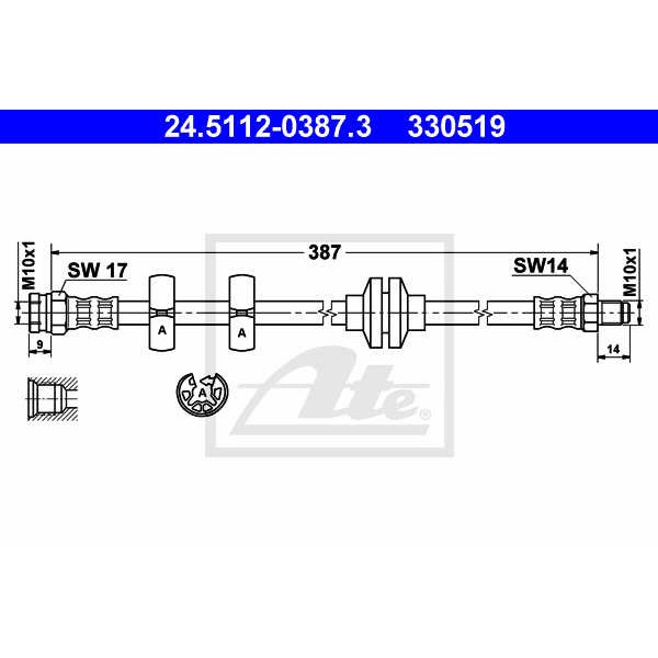 Слика на црево за кочница ATE 24.5112-0387.3 за Alfa Romeo 146 (930) Sedan 2.0 16V Quadrifoglio - 155 коњи бензин