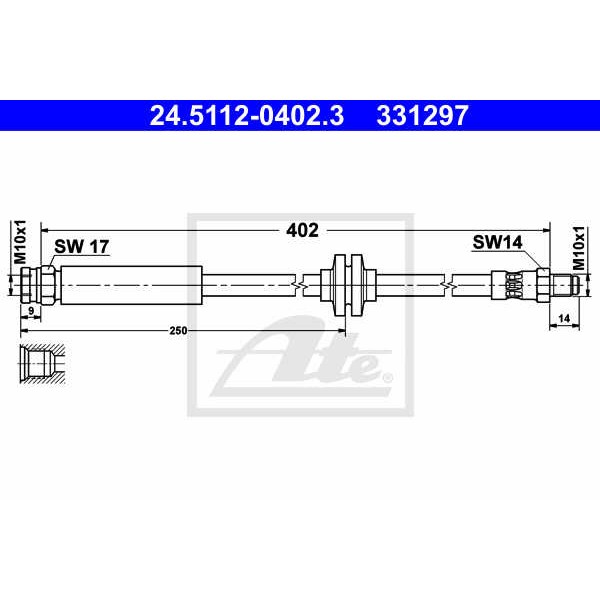 Слика на црево за кочница ATE 24.5112-0402.3 за Fiat Punto 199 1.9 D Multijet - 120 коњи дизел