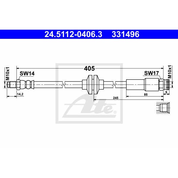 Слика на црево за кочница ATE 24.5112-0406.3 за Fiat Doblo 152 1.6 D Multijet - 90 коњи дизел